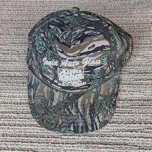 VINTAGE IONIA AUTO GLASS CAMO TRUCKER HAT AUTO VALUE PARTS STORE MESH SNAPBACK